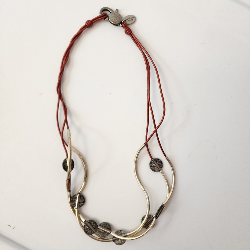 Lizzy James Hammered Disc Necklace or Wrap Bracelt Vintage Red Leather